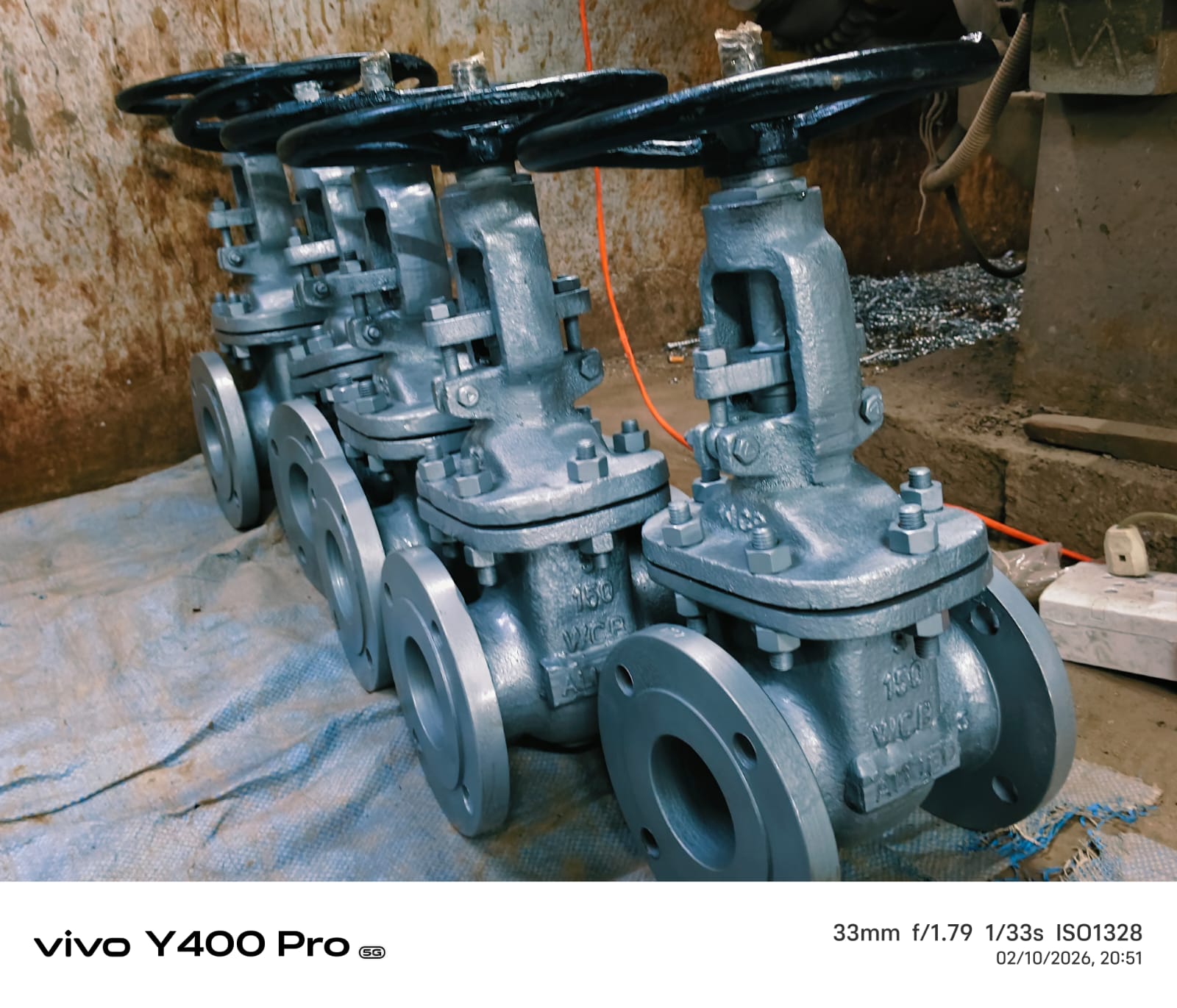 Cast Steel Gate Valves Array on Floor